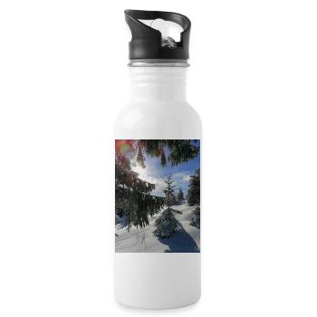 Winterwald Sonnenstrahlen im Schnee - Trinkflasche mit integriertem Trinkhalm - Weiß - Rechts