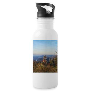 Schloss Drachenburg am Hang im Abendlicht  - Trinkflasche mit integriertem Trinkhalm - Weiß - Rechts