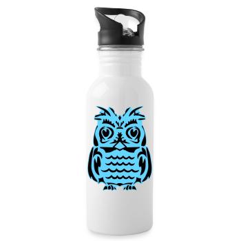 Lichtblaue abstrakte Eule - Trinkflasche mit integriertem Trinkhalm - Weiß - Rechts