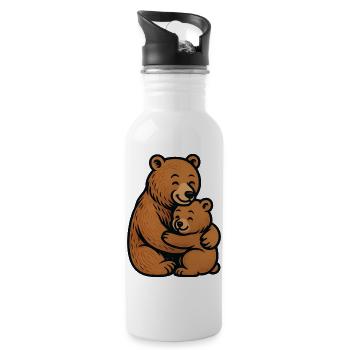 Braunbären Umarmung Kuschelzeichnung - Trinkflasche mit integriertem Trinkhalm - Weiß - Rechts