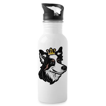Border Collie Hund Krone - Trinkflasche mit integriertem Trinkhalm - Weiß - Rechts