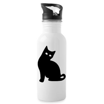 Cat Silhouette Black Gift Cat Lover - Water bottle with straw - white - Right