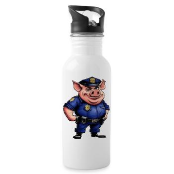 Schwein Polizist - Trinkflasche mit integriertem Trinkhalm - Weiß - Rechts