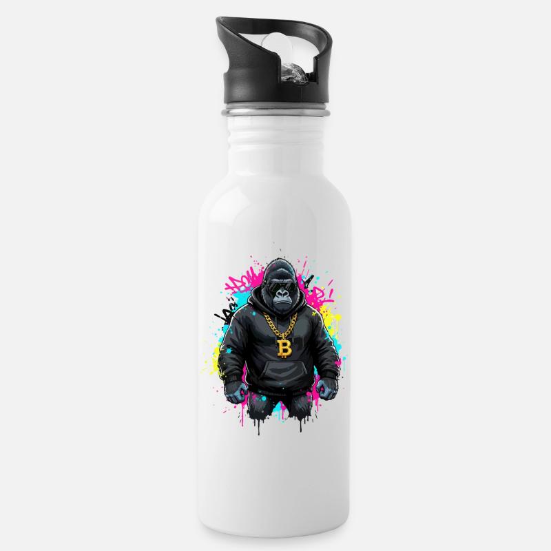 Gorille crypto streetwear Bitcoin - Gourde avec paille intégrée - blanc