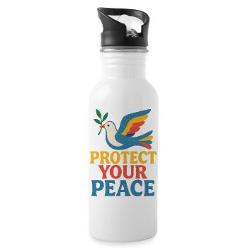 Vibrant Dove Friedensplakat - Trinkflasche mit integriertem Trinkhalm - Weiß - Rechts