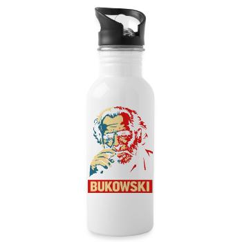 Charles Bukowski Style Portrait Poster - Water bottle with straw - white - Right