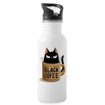 Schwarze Katze im Kaffeebecher - Trinkflasche mit integriertem Trinkhalm - Weiß - Rechts