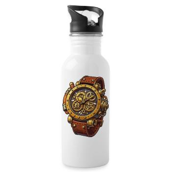 Steampunk Movement Chrono Design - Water bottle with straw - white - Right