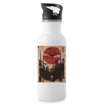Red Sun Forest Ukiyo-e Forest Landscape - Water bottle with straw - white - Right