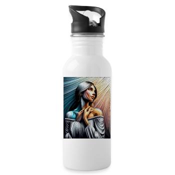 Woman stripes portrait - Water bottle with straw - white - Right