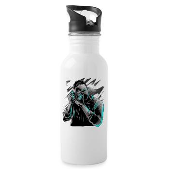 Fotograf mit Kamera Männer Motiv - Trinkflasche mit integriertem Trinkhalm - Weiß - Rechts
