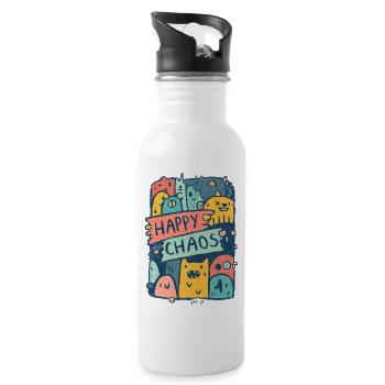 Happy Chaos Monsters - Trinkflasche mit integriertem Trinkhalm - Weiß - Rechts
