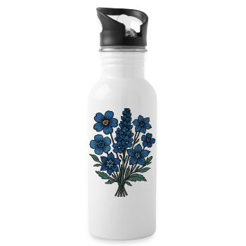Blaues Blumenbouquet - Trinkflasche mit integriertem Trinkhalm - Weiß - Rechts