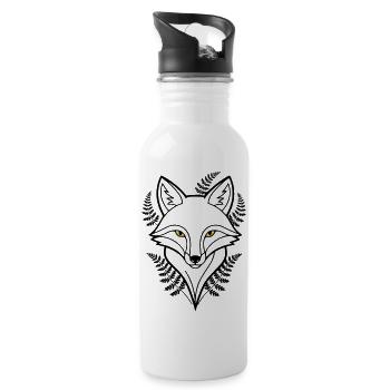 Fuchs Kopf Farn Blätter Tattoo - Trinkflasche mit integriertem Trinkhalm - Weiß - Rechts