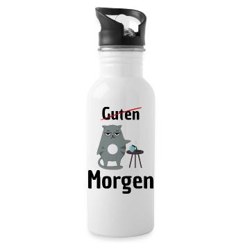KEIN GUTEN MORGEN – MÜDE KATZE! KAFFEE, KEINE LUST - Trinkflasche mit integriertem Trinkhalm - Weiß - Rechts