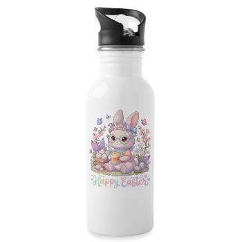 Pastel Bunny Easter Magic « Joyeuses Pâques » - Gourde avec paille intégrée - blanc - Droite