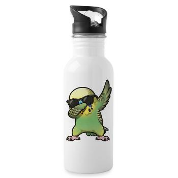 Dabbing Wellensittich gruen - Trinkflasche mit integriertem Trinkhalm - Weiß - Rechts