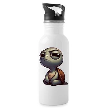 Funny cute skeptical cartoon turtle - Water bottle with straw - white - Right