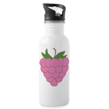 Pink Raspberry Illustration - Water bottle with straw - white - Right