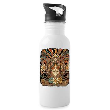 Hippie Cat 60s Love Peace - Gourde avec paille intégrée - blanc - Droite