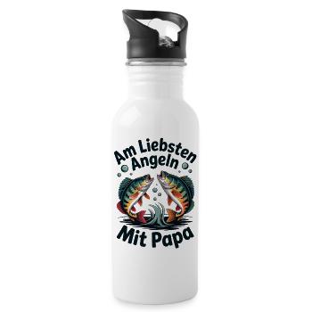 Angeln Mit Papa – Vater & Fische - Trinkflasche mit integriertem Trinkhalm - Weiß - Rechts