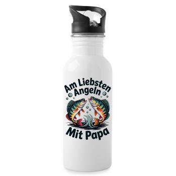 Am Liebsten Angeln Mit Papa - Trinkflasche mit integriertem Trinkhalm - Weiß - Rechts