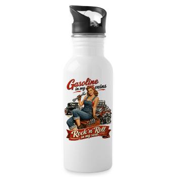 Retro Pin-up Hot Rod: Gasoline & Rock n Roll Soul - Trinkflasche mit integriertem Trinkhalm - Weiß - Rechts