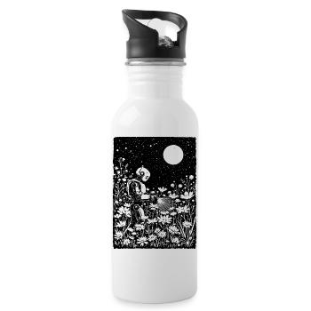 Roboter gießt leuchtende Blumen - Trinkflasche mit integriertem Trinkhalm - Weiß - Rechts