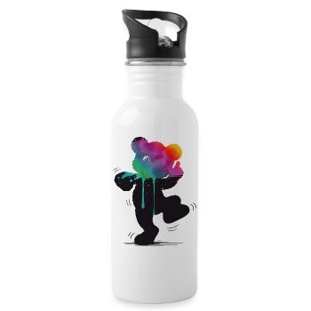 Regenbogen Bär Silhouette mit Aquarell Farbverlauf - Trinkflasche mit integriertem Trinkhalm - Weiß - Rechts