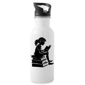 Woman Reading - Water bottle with straw - white - Right