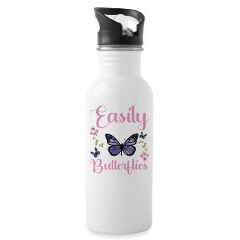 Easily Butterflies - Trinkflasche mit integriertem Trinkhalm - Weiß - Rechts
