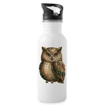 Eule Mosaik - Weise Eulenfan Geschenkidee - Trinkflasche mit integriertem Trinkhalm - Weiß - Rechts