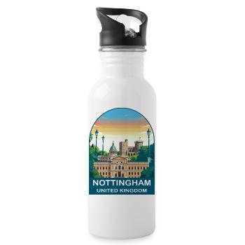 Nottingham Skyline UK Travel Art Illustration - Water bottle with straw - white - Right