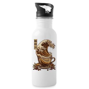 Coffee Wave Shirt Japan Style Kaffee Design - Trinkflasche mit integriertem Trinkhalm - Weiß - Rechts