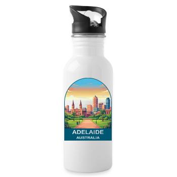 Adelaide Australien Stadt-Skyline-Reiseplakat - Trinkflasche mit integriertem Trinkhalm - Weiß - Rechts