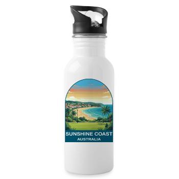 Sunshine Coast Australia Beach Travel Poster - Water bottle with straw - white - Right