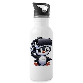 Cute Penguin VR Gamer Comic Style - Water bottle with straw - white - Right