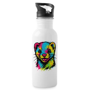 aColorful Ferret Portrait Pop Art Fun Style - Water bottle with straw - white - Right