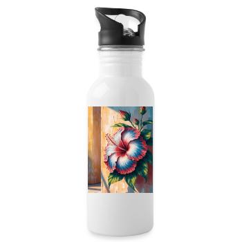 Hibiscus Gradient Bloom Wall - Haitian Flag Day  - Water bottle with straw - white - Right
