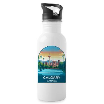 Calgary Canada Tower & Mountains Travel Art - Water bottle with straw - white - Right