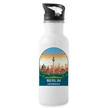 Berlin Germany TV Tower Vintage Travel Art - Water bottle with straw - white - Right