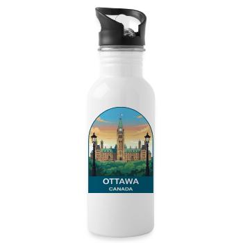 Art de voyage sur la Colline du Parlement Canada, Ottawa Canada - Gourde avec paille intégrée - blanc - Droite