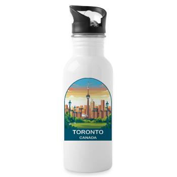 Toronto Canada CN Tower Skyline Travel Poster - Water bottle with straw - white - Right