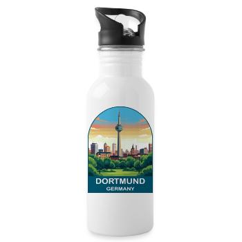 Dortmund, Deutschland, Skyline, Vintage-Reisekunst - Trinkflasche mit integriertem Trinkhalm - Weiß - Rechts