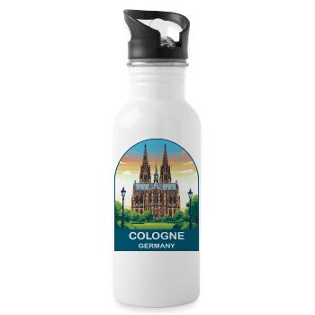 Affiche vintage de voyage de la cathédrale de Cologne, Allemagne - Gourde avec paille intégrée - blanc - Droite