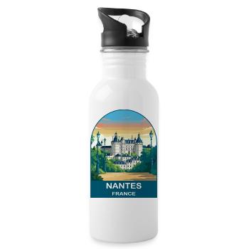 Nantes France Vintage City Travel Poster Art - Water bottle with straw - white - Right