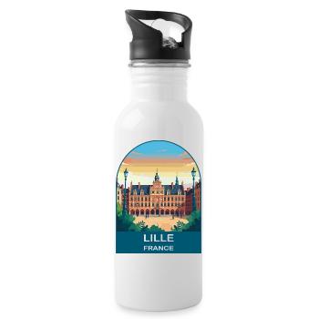Lille France Grand Place Vintage Travel Poster - Water bottle with straw - white - Right