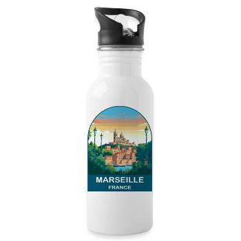 Marseille France Port City Vintage Travel Poster - Water bottle with straw - white - Right