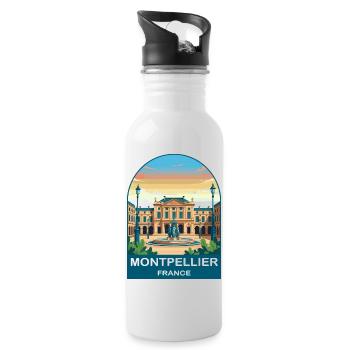 Montpellier France Vintage Travel Poster Design - Water bottle with straw - white - Right