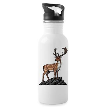 Majestic Spotted Deer Wild Nature Rock - Water bottle with straw - white - Right